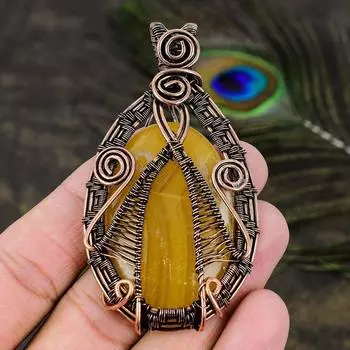 Подвеска ручной работы из медной проволоки из натурального желтого флюорита 3,03 P3i87