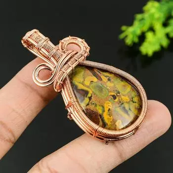 Подвеска ручной работы из медной проволоки из натуральной бамбуковой яшмы 2,56 W1Q22