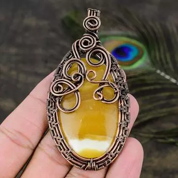 Подвеска ручной работы из медной проволоки из натурального желтого флюорита 3,27 I8f01