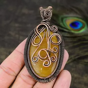 Подвеска ручной работы из медной проволоки из натурального желтого флюорита 3,15 b2p18