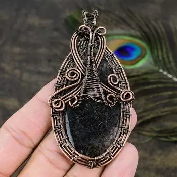 Подвеска ручной работы из медной проволоки из натурального черного рутила 3,51 R2J44