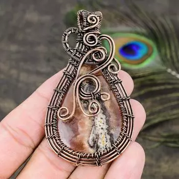 Подвеска ручной работы из медной проволоки из натурального родохрозита 3,19 S3i34