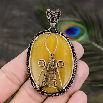 Подвеска ручной работы из медной проволоки из натурального желтого флюорита 2,88 S7U42