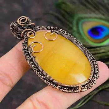 Подвеска ручной работы из медной проволоки из натурального желтого флюорита 2,88 J2V25