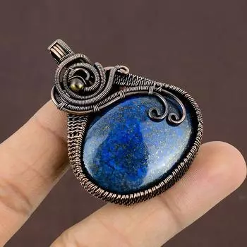 Подвеска ручной работы из медной проволоки из натурального лазурита, 2,24 дюйма, V2K38