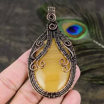 Подвеска ручной работы из медной проволоки из натурального желтого флюорита 3,35 K1W11