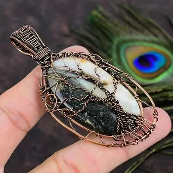 Подвеска ручной работы из медной проволоки из натуральной океанской яшмы 3,23 Z9Q87