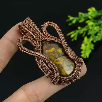 Подвеска ручной работы из медной проволоки из натуральной бамбуковой яшмы 2,5 P0Y35