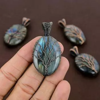 Подвеска ручной работы из медной проволоки из натурального лабрадорита 2,09 дюйма V0W82