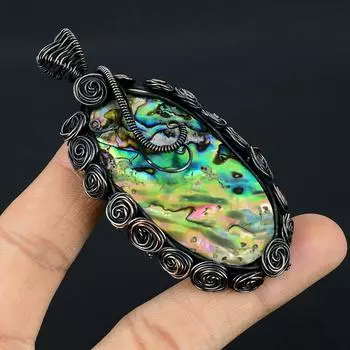 Подвеска ручной работы из медной проволоки из натурального морского ушка, 3,3 дюйма, D0a95