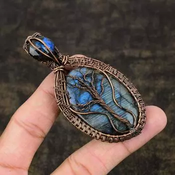 Подвеска ручной работы из медной проволоки из натурального лабрадорита длиной 3,27 дюйма d9W13