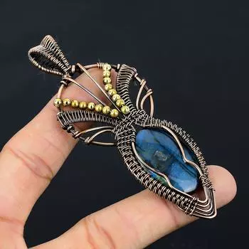 Подвеска ручной работы из медной проволоки из натурального лабрадорита, 3,94 дюйма, W1K63