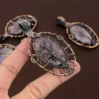 Подвеска ручной работы из медной проволоки из натурального лабрадорита длиной 2,84 дюйма Q7V44