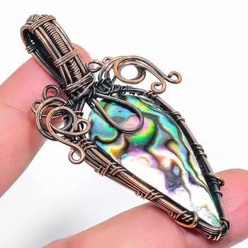 Подвеска ручной работы из медной проволоки из натурального морского ушка, 2,76 дюйма, g2O05