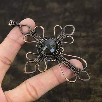 Подвеска ручной работы из медной проволоки из натурального лабрадорита 3,98 дюйма Z2O20