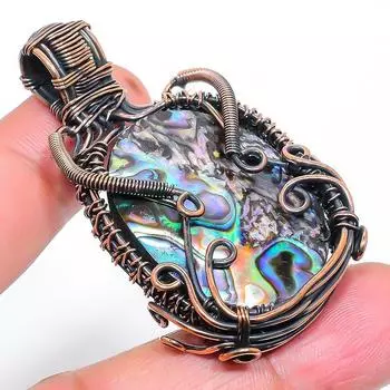 Подвеска ручной работы из медной проволоки из натурального морского ушка, 2,21 дюйма, y4o00