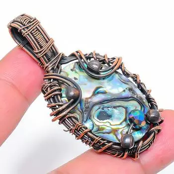 Подвеска ручной работы из медной проволоки из натурального морского ушка, 2,36 дюйма, Y6O02