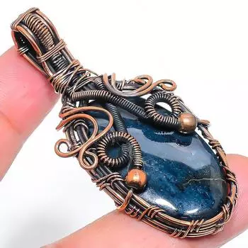 Подвеска ручной работы из медной проволоки из натурального синего азурита длиной 2,56 дюйма K8a85