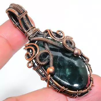 Подвеска ручной работы из медной проволоки, натуральный серафинит, 2,44 дюйма, T3p03