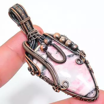 Подвеска ручной работы из медной проволоки, натуральный родохрозит, 2,88 дюйма, e4C80