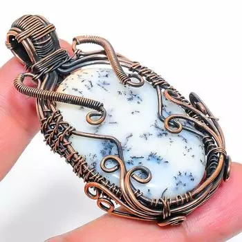 Подвеска ручной работы из медной проволоки, натуральный дендритовый опал, 2,36 дюйма, e4D03