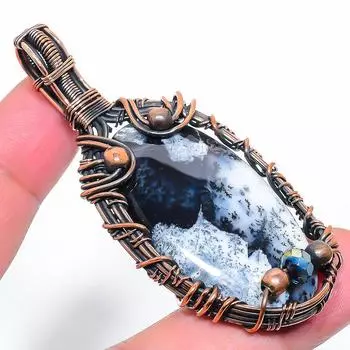 Подвеска ручной работы из медной проволоки, натуральный дендритовый опал, 2,84 дюйма, v6L65