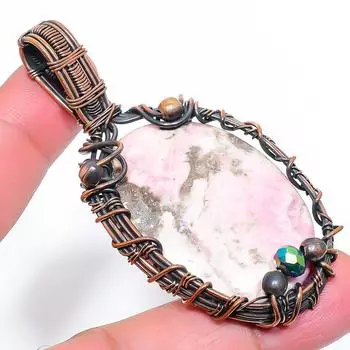 Подвеска ручной работы из медной проволоки, натуральный родохрозит, 2,84 дюйма, S8I56