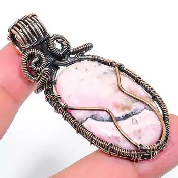 Подвеска ручной работы из медной проволоки, натуральный родохрозит, 2,56 дюйма o2G89