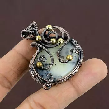 Подвеска ручной работы из медной проволоки, натуральный дендритовый опал, 1,89 дюйма, S8K10