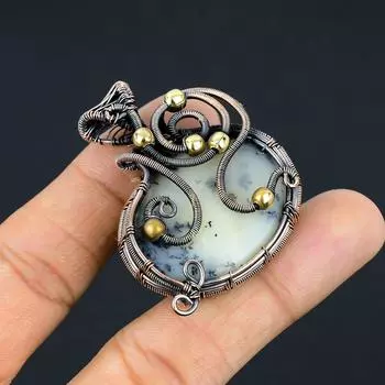 Подвеска ручной работы из медной проволоки, натуральный дендритовый опал, 1,89 дюйма, J3p35