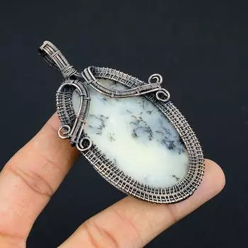 Подвеска ручной работы из медной проволоки, натуральный дендритовый опал, 3,54 дюйма, E6J59