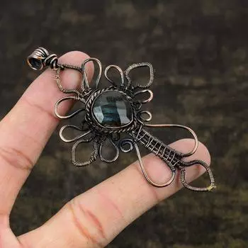 Подвеска ручной работы из медной проволоки, натуральный лабрадорит, 3,70 дюйма, P7P57