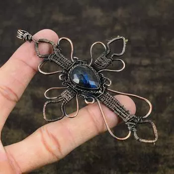 Подвеска ручной работы из медной проволоки, натуральный лабрадорит, размер 4,33 дюйма, E5h38