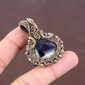 Подвеска ручной работы из медной проволоки с натуральным аметистом и шалфеем, длина 1,97 дюйма, e5k57