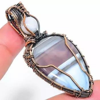 Подвеска ручной работы из медной проволоки с натуральным опалом Owyhee, размер 2,56 дюйма, H9R31