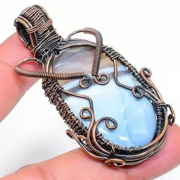 Подвеска ручной работы из медной проволоки с натуральным опалом Owyhee, длина 2,44 дюйма, G8V64