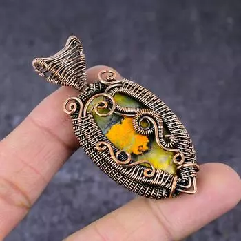 Подвеска ручной работы из медной проволоки с натуральным драгоценным камнем шмельная яшма 2,56 дюйма W1Q07