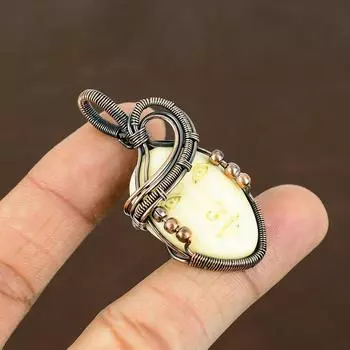 Подвеска ручной работы из медной проволоки с натуральным камеей и драгоценным камнем, длина 1,97 дюйма, H9k51