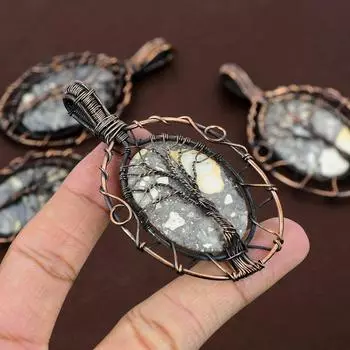 Подвеска ручной работы из медной проволоки с натуральным драгоценным камнем малинга яшма 3,55 дюйма i2u37