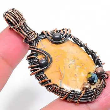 Подвеска ручной работы из медной проволоки с натуральным драгоценным камнем малинга яшма 2,36 дюйма c9i83