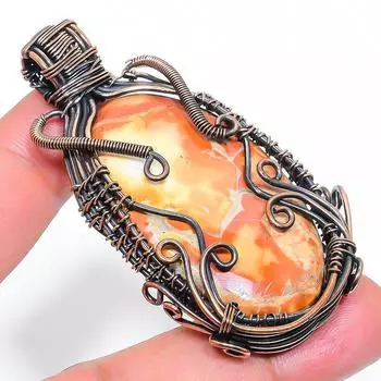 Подвеска ручной работы из медной проволоки с натуральным драгоценным камнем малинга яшма 2,56 дюйма d0V59