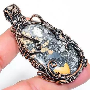 Подвеска ручной работы из медной проволоки с натуральным драгоценным камнем малинга яшма 2,68 дюйма n3i18