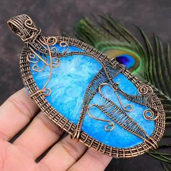 Подвеска ручной работы из медной проволоки с натуральным водным солнечным друзовым камнем 5,52 w1m03