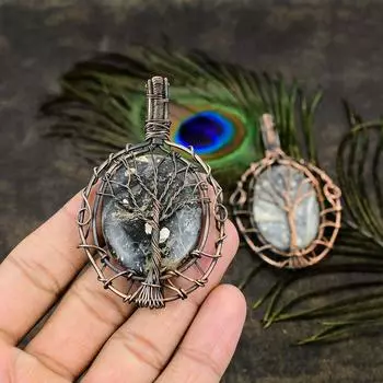 Подвеска ручной работы из медной проволоки с натуральным драгоценным камнем малинга яшма 3,27 дюйма g2R42