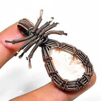 Подвеска ручной работы из медной проволоки с драгоценным камнем сколецит 2,17 дюйма 2.17 белый