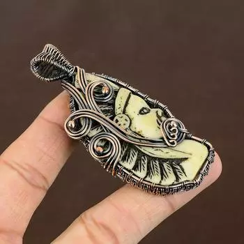 Подвеска ручной работы из медной проволоки с камеей для лица из натуральной племенной кости, 3,15 дюйма, n6C21