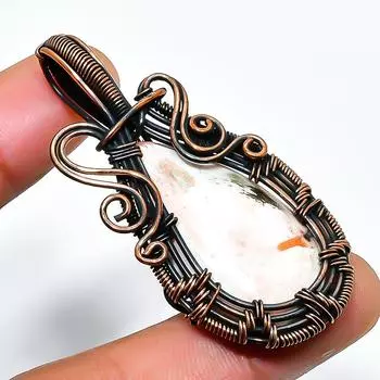 Подвеска ручной работы из медной проволоки с драгоценным камнем сколецит 2,17 дюйма 2.17 белый