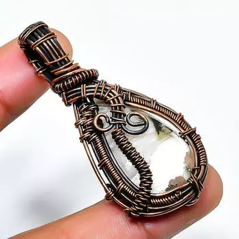 Подвеска ручной работы из медной проволоки с драгоценным камнем сколецит 2,17 дюйма 2.17 белый