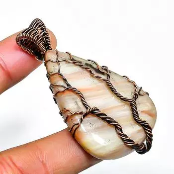 Подвеска ручной работы из медной проволоки с драгоценным камнем сколецит 2,17 дюйма 2.17 белый