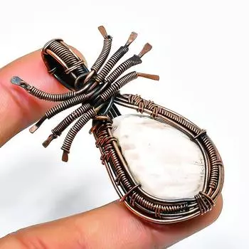 Подвеска ручной работы из медной проволоки с драгоценным камнем сколецит 2,17 дюйма 2.17 белый